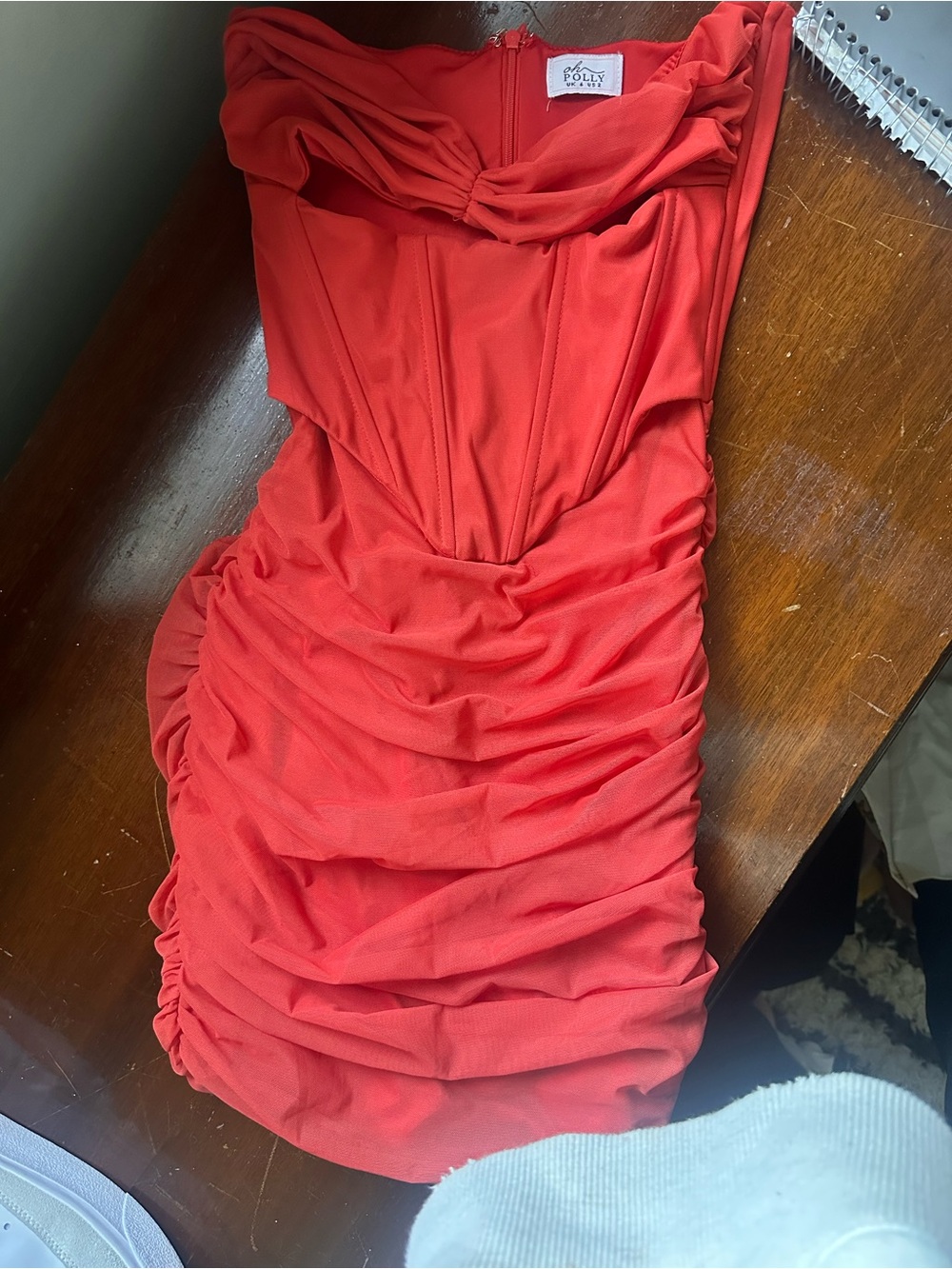 Oh Polly Coral Strapless Ruched Cocktail Dress